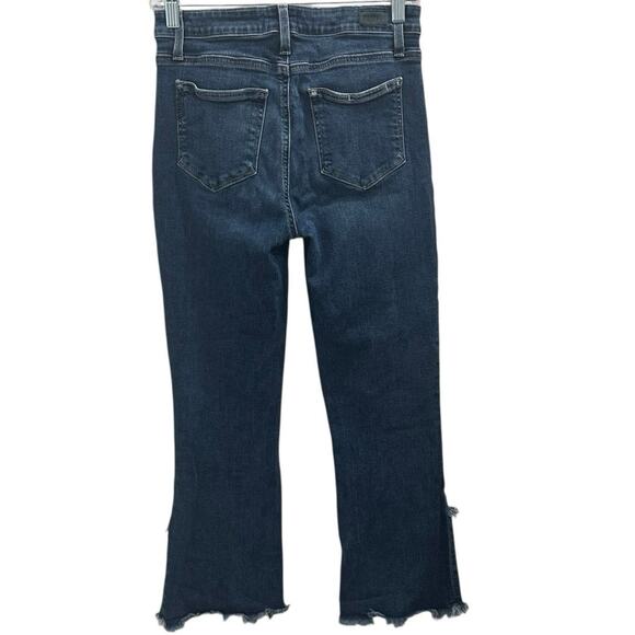 Paige Colette Mid-Rise Crop Flare Jeans Palma Dark Blue Asym Fray Hem Boho Sz 29 - Picture 3 of 8